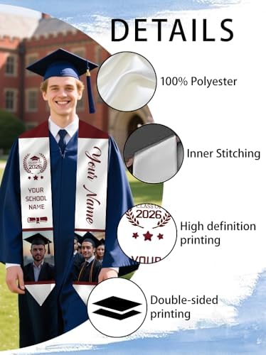 Dicodes Custom Graduation Stole Class of 2026 Personalized Graduation Sash Graduation Gift and Keepsake with Photo Text - Image 4