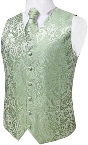 DiBanGu Mens Vest and Tie Set Formal Paisley Waistcoat and Necktie Pocket Square Cufflinks Silk Suit Vest for Tuxedo Wedding - Image 5