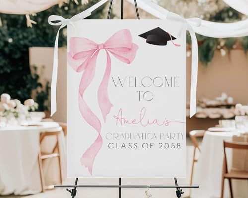 Personalized Pink Bow Graduation Party Welcome Sign with Photo, Grad Sign, Graduation Decorations Party, Class of 2026 Welcome Poster, Senior Party Sign, Graduation Celebration Sign#01 by CENOVACY