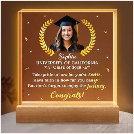 Hyturtle Personalized Graduation Night Light - Custom Name Acrylic LED Light - Inspirational Graduation for Women - Senior 2026 Graduation Gifts Her Him - College Grad Gifts - Graduation Gifts by Hyturtle