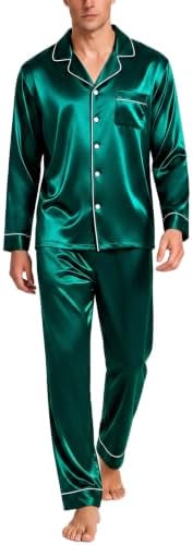 SWOMOG Mens Silk Satin Pajamas Set Long Sleeve Sleepwear Button-Down Pj Two-piece Loungewear with Long Pants S-XXL by SWOMOG