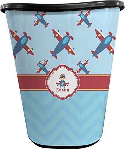 RNK Shops Personalized Airplane Theme Waste Basket - Double Sided (Black) by Unknown