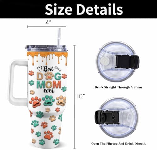 Personalized 40 oz Tumbler with Handle and Straw, Fathers Day Birthday Gifts For Cat Lovers, Dog Lovers, Dog Cat Dad Gifts, Dog Dad Coffee Tumbler, Dad Gifts for Men Father Grandpa - Image 3