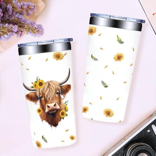 Highland Cow Tumbler - 20oz Stainless Steel Travel Mug, Cute Highland Cow Gifts for Women Friends, Birthday Gifts for Cowgirl, Farming Gifts for Female Farmers, Lover Presents for Friends, Bestie - Image 7