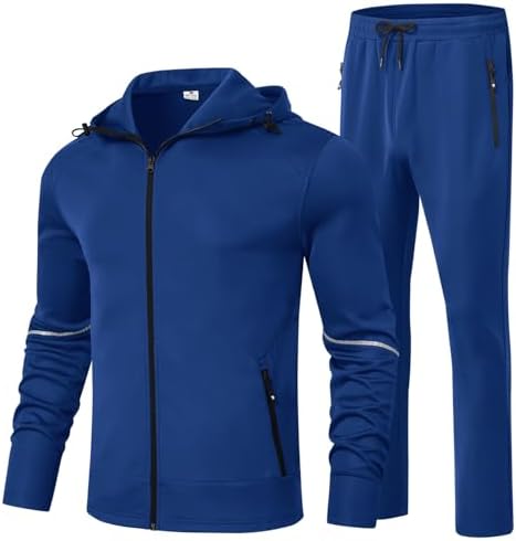 BGOWATU Men's Tracksuits Set Full Zip Jacket Hoodie Sweatsuit Running Sport Pants Outfits for Men with Zipper Pockets by BGOWATU