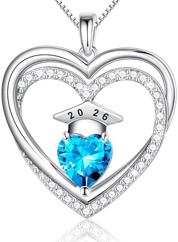 Ritach Graduation Gift for Her 2026 - S925 Sterling Silver Class of 2026 Grad Cap Necklace Heart Birthstone Necklace College High School Graduation Gift for Her by RitachJewelry