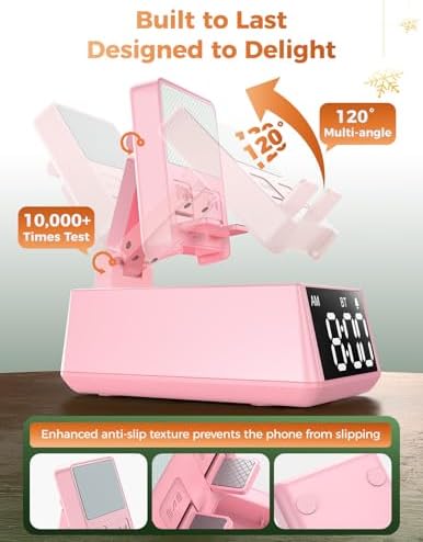 Bluetooth Speaker Birthday Gift for Women:Induction Cell Phone Stand Pink - Image 6