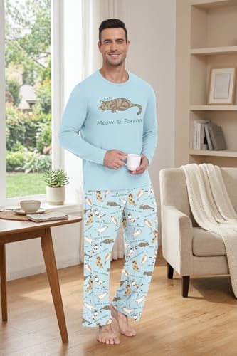 PrinStory Men's Pajama Sets Loungewear Sleepwear Pjs Lightweight Long Sleeve Shirts & Bottoms Soft Comfy Sleep Sets S-2XL - Image 5