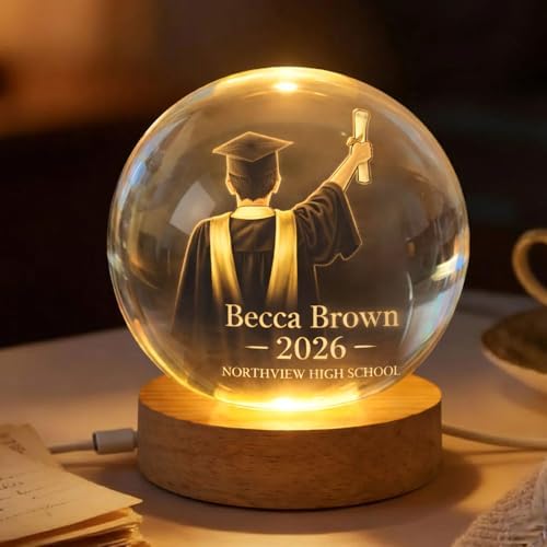 Daty Personalized Graduation Crystal Ball LED Night Light Class of 2026, Male 3D Laser Engraved Sphere Gift for High School or College Graduate by Daty
