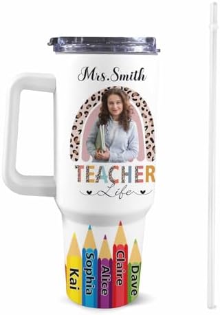 Teacher Gifts For Women Men, 40oz Personalized Stainless Steel Tumbler with Handle and Straw For Teacher Appreciation Gifts from Students, Custom Teacher Tumbler for Teachers Day, Birthday - Image 2