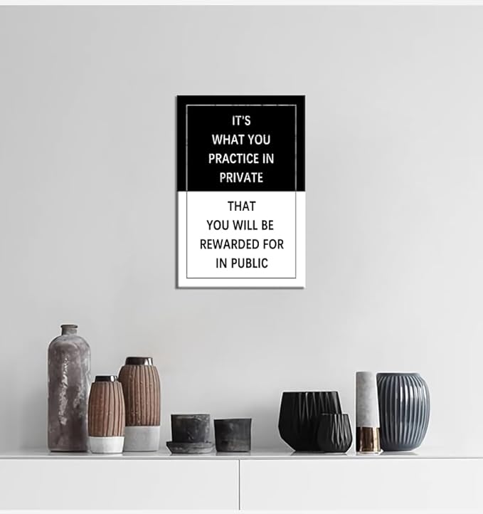 Practice Motivational Wall Art for Office Entrepreneur Quote Grind Exercise Inspirational Poster Canvas Painting Prints Wall Pictures for Living Room Home Decor Framed Artwork [12''W x 18''H]