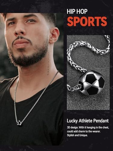 FaithHeart Sports Necklace for Men Women, Stainless Steel Gold Plated 3D Football/Soccer/Basketball/Volleyball Pendant Jewelry with Delicate Gift Packaging - Image 2