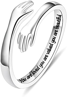 Yesteel S925 Sterling Silver Hug Ring for Women Teen Girls, Adjustable Ring Jewelry Mothers Day Birthday Gifts for Daughters Mom Sister Wife Friends Grandma by YESTEELJEWELRY