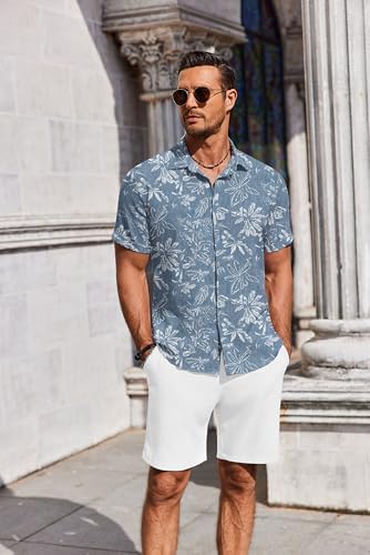 COOFANDY Men's Summer Beach Outfits 2 Piece Short Sleeve Shirts and Shorts Vacation Texture Linen Sets for Men - Image 4