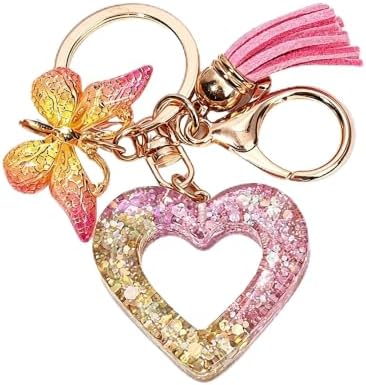 Initial Letter Keychain Cute Keychain Butterfly Sequins Alphabet Resin Name Tassel Keychain for Women's Gift by BuyNow