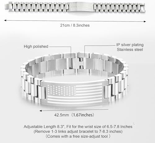 P. BLAKE American Flag Bible Verse Bracelet for Men, Stainless Steel Engraved Scripture Bracelet Christian Religious Christmas Birthday Jewelry Gifts - Image 5