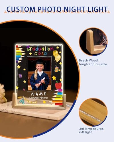 Personalized Graduation Gifts Custom Photo Name Night Light LED Table Lamp for 2026 University High School Senior Keepsake(Kindergarten) - Image 6