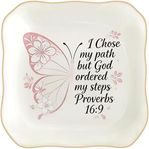 Congratulations Gifts for Women, College Graduation Gifts for Her New Job Gifts - She Believed She Could Jewelry Tray Ceramic Trinket Dish Inspirational Promotion Gift for Coworker (Pink butterfly) by Unknown