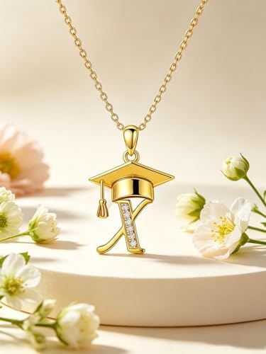 Graduation Gifts for Women, 18K Gold Graduation Initial Necklace A-Z, Inspiring Grad Pendant Necklace Present, College Seniors High School Graduations Jewelry Gifts - Image 4