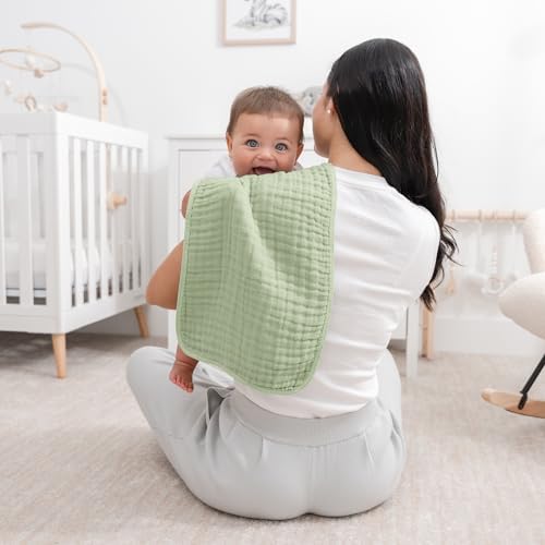 Comfy Cubs Muslin Burp Cloths 20x10" 6 Pack, Baby Burp Cloths - Sage - Image 2