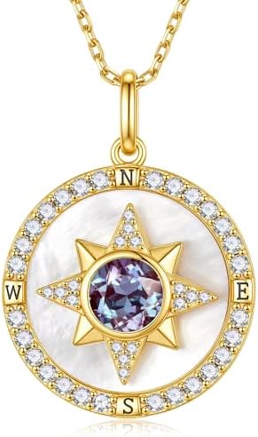 Iefil Compass Necklace for Women, Birthstone Necklace, 925 Sterling Silver by IEFIL