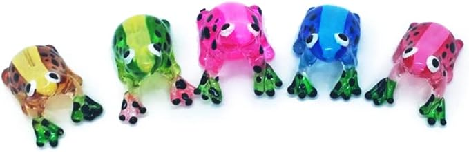 WitnyStore Tiny ¾ Inch Multicolor Black Dotted Frog Figurine 5 Colors Set - Miniature Hand Blown Glass Poison Frogs Amphibian Animals Colorful Small Crystal Decorative Collectible Figures Décor Gifts