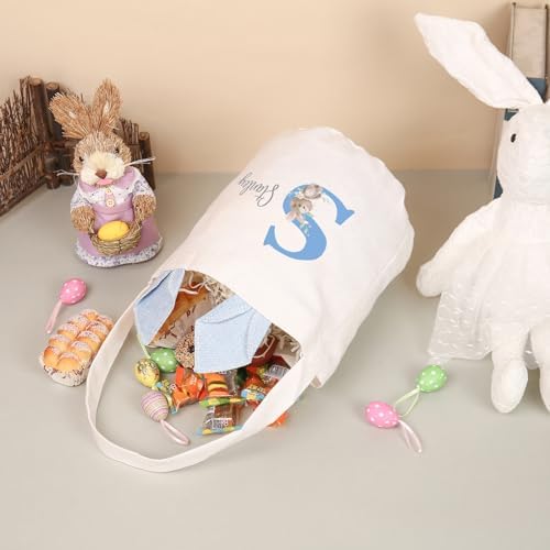 Personalized Bunny Ears Bucket Bag with Custom Name Photo-Easter Bag with Handle-Soft Egg Basket for Kids -Customized Easter Basket-Great for Carrying Gift Easter Eggs (Blue) - Image 5