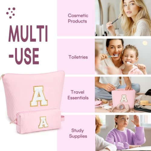 mibasies 2 PCS Initial Makeup Bags for Women: Cosmetic Bag for Travel Toiletry - Birthday Gifts for Teen Girl Gifts Trendy Stuff - Graduation Teacher Gift for Girlfriend -Lattice Pink A - Image 4