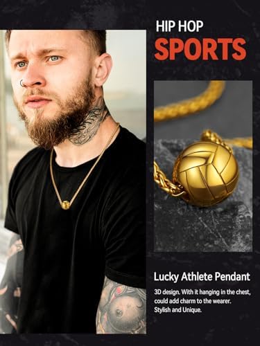 FaithHeart Sports Necklace for Men Women, Stainless Steel Gold Plated 3D Football/Soccer/Basketball/Volleyball Pendant Jewelry with Delicate Gift Packaging - Image 2