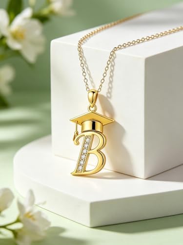 Graduation Gifts for Women, 18K Gold Graduation Initial Necklace A-Z, Inspiring Grad Pendant Necklace Present, College Seniors High School Graduations Jewelry Gifts - Image 4