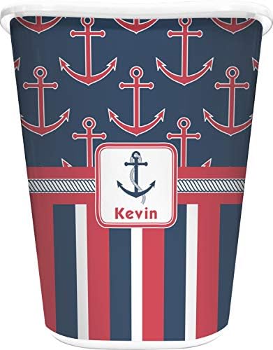 Personalized Nautical Anchors & Stripes Waste Basket - Double Sided (White) by Unknown