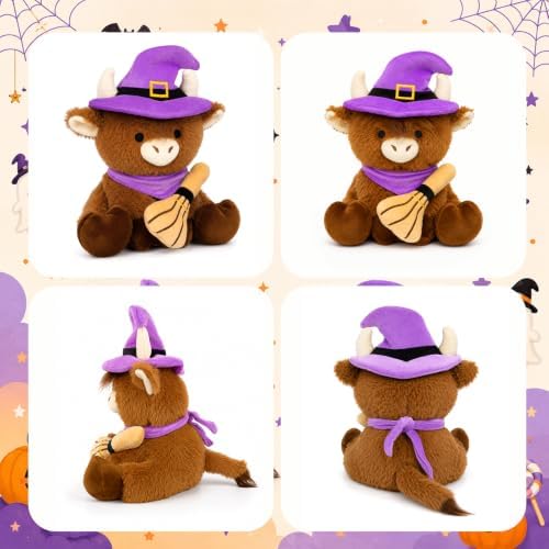 Halloween Highland Cow Stuffed Animal -8.8inch Witch Hat Cow Stuffy Plush - Image 4