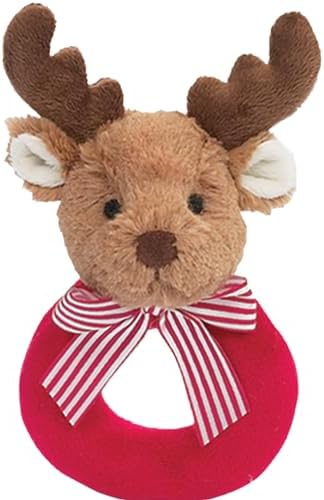 Bearington Collection Baby Lil’ Reindeer Christmas, 5.5 Inch Christmas Reindeer Plush Stuffed Animal, Soft Baby Rattles and Plush Rings by BearingtonCollection