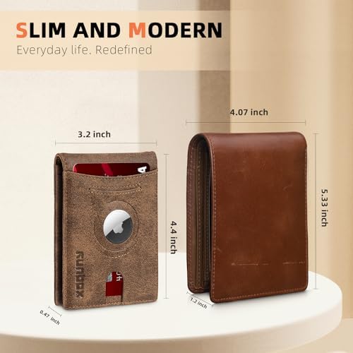 RUNBOX AirTag-Wallet-Mens-Slim-RFID Blocking Wallets Leather with Bill Compartment Air Tag Bifold Card Holder Wallet Gifts for Men Dad - Image 4