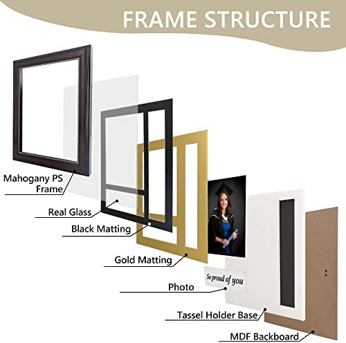 GraduationMall Graduation Photo Shadow Box Frame with Tassel Holder for 4x6 Pictures,Real Glass,Black over Gold Double Mat,Wall & Tabletop Design - Image 3