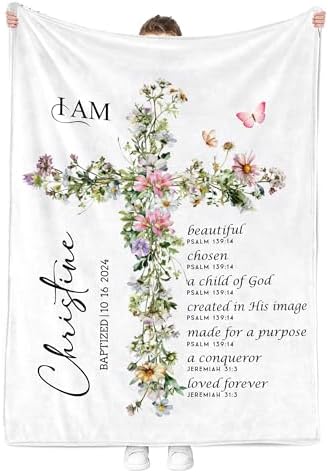 MDPrints Baptism Blanket for Girls, Customized Baptism Gifts for Girl, Personalized Baby Blankets for Girls with Name - Image 3