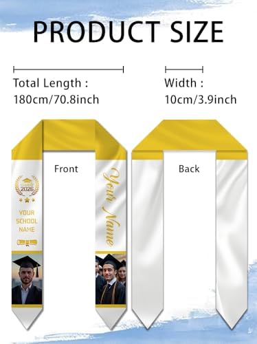 Dicodes Custom Graduation Stole Class of 2026 Personalized Graduation Sash Graduation Gift and Keepsake with Photo Text - Image 3