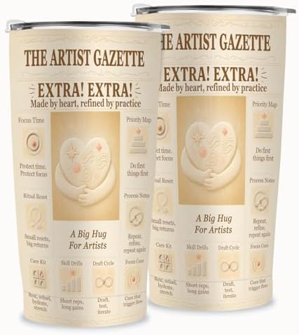 Artist Gift Tumbler 20oz Insulated Stainless Steel with Lid, Vintage Newspaper Style Motivational Design, Art Teacher & Painter Present, Travel Coffee Cup, Fits Car Cup Holders - Image 3
