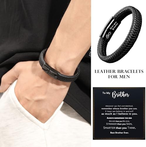 Btysun Mens Leather Bracelet, Teen Boy Gifts Stocking Stuffers for Teen I Love You Gifts for Him Boyfriend Birthday Gift for Son Husband Godson Bracelets for Men Dad Christmas Anniversary Jewelry - Image 2
