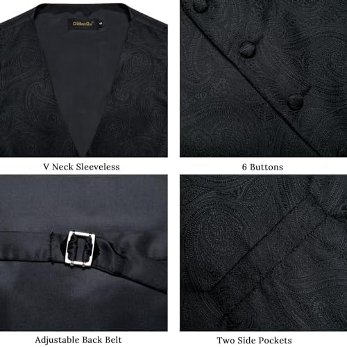DiBanGu Mens Vest and Tie Set Formal Paisley Waistcoat and Necktie Pocket Square Cufflinks Silk Suit Vest for Tuxedo Wedding - Image 4