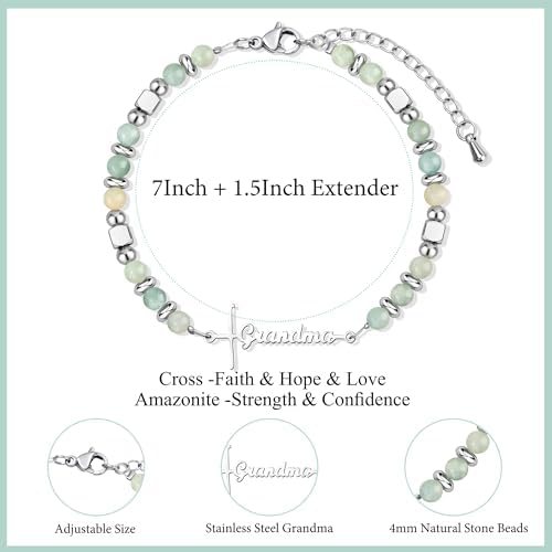 Gifts for Women Faith Cross Bracelet, Unique Amazonite Bracelets for Women - Image 4