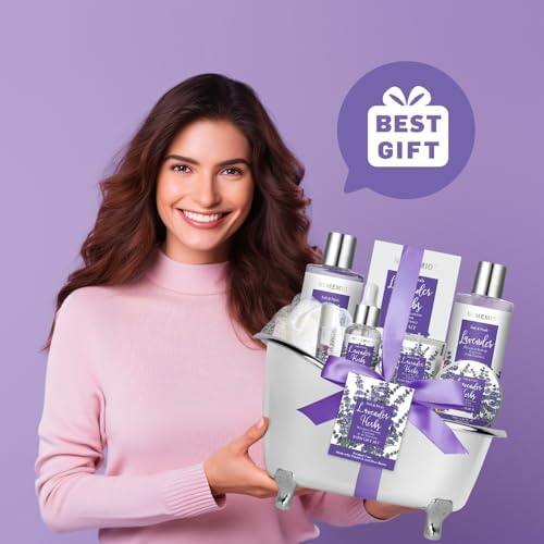 Mother's Day Gift, Spa Gift Basket for Women, 8pcs Lavender Spa Kit Set with Body Wash, Bubble Bath, Scrub, Bath & Beauty Skin Care Gift Sets, Christmas Gifts Set for Women, Her, Mom - Image 6