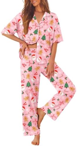 Ekouaer Women Pajamas Set Button Down Sleepwear Short Sleeve Pjs Long Pants by EKOUAER