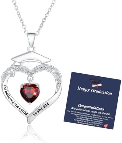 Fervia Graduation Gifts Birthstone CZ Heart Graduation Cap Necklace Gifts by Fervia