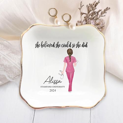 Sweetee Personalized Jewelry Dish For Her 2025, Nurse Graduation Gifts For Women, She Believed She Could So She Did - Image 2