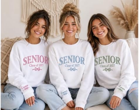 Love Signal Custom Embroidered Senior 2027 Sweatshirt, Personalized Class of 2027 Sweatshirt, Graduation Hoodie for Him Her - Image 6