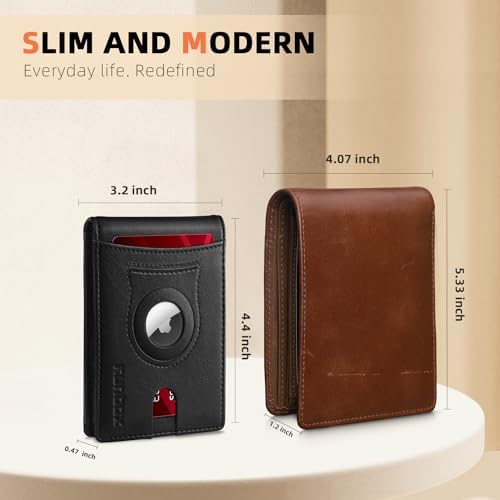 RUNBOX AirTag-Wallet-Mens-Slim-RFID Blocking Wallets Leather with Bill Compartment Air Tag Bifold Card Holder Wallet Gifts for Men Dad - Image 4