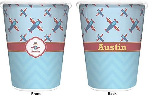 Personalized Airplane Theme Waste Basket - Double Sided (White) - Image 2