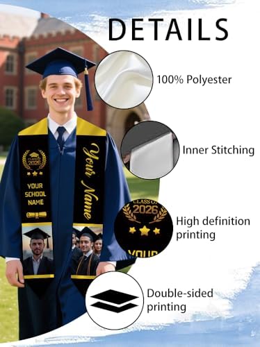 Dicodes Custom Graduation Stole Class of 2026 Personalized Graduation Sash Graduation Gift and Keepsake with Photo Text - Image 4