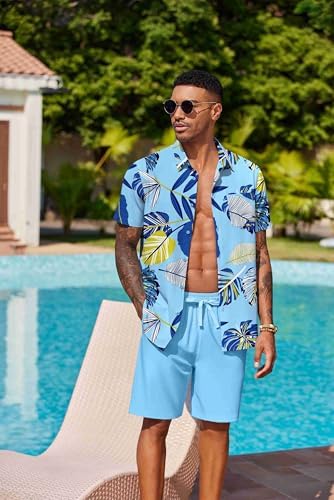 COOFANDY Men's Hawaiian 2 Piece Outfits Floral Button Down Shirt and Shorts Vacation Outfits Summer Beach Matching Set - Image 3